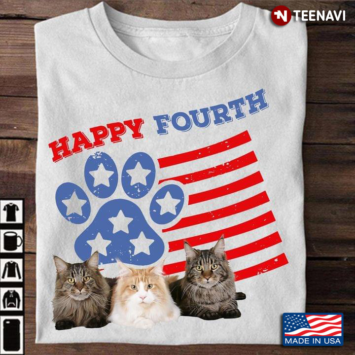 4th of July Shirt, Happy Fourth Lovely Cat American Flag