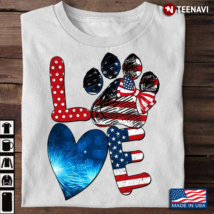 4th of July Shirt, Love American Flag Dog Paws