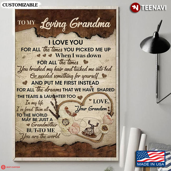Personalized Flower Telephone Poster, To My Loving Grandma I Love You For All The Times
