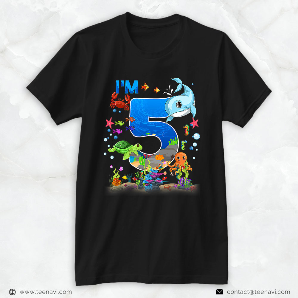 Fishing Shirt, 5 Year Old Birthday Whale Fish Sea Birthday Boys And Girls T- Shirt - TeeNavi