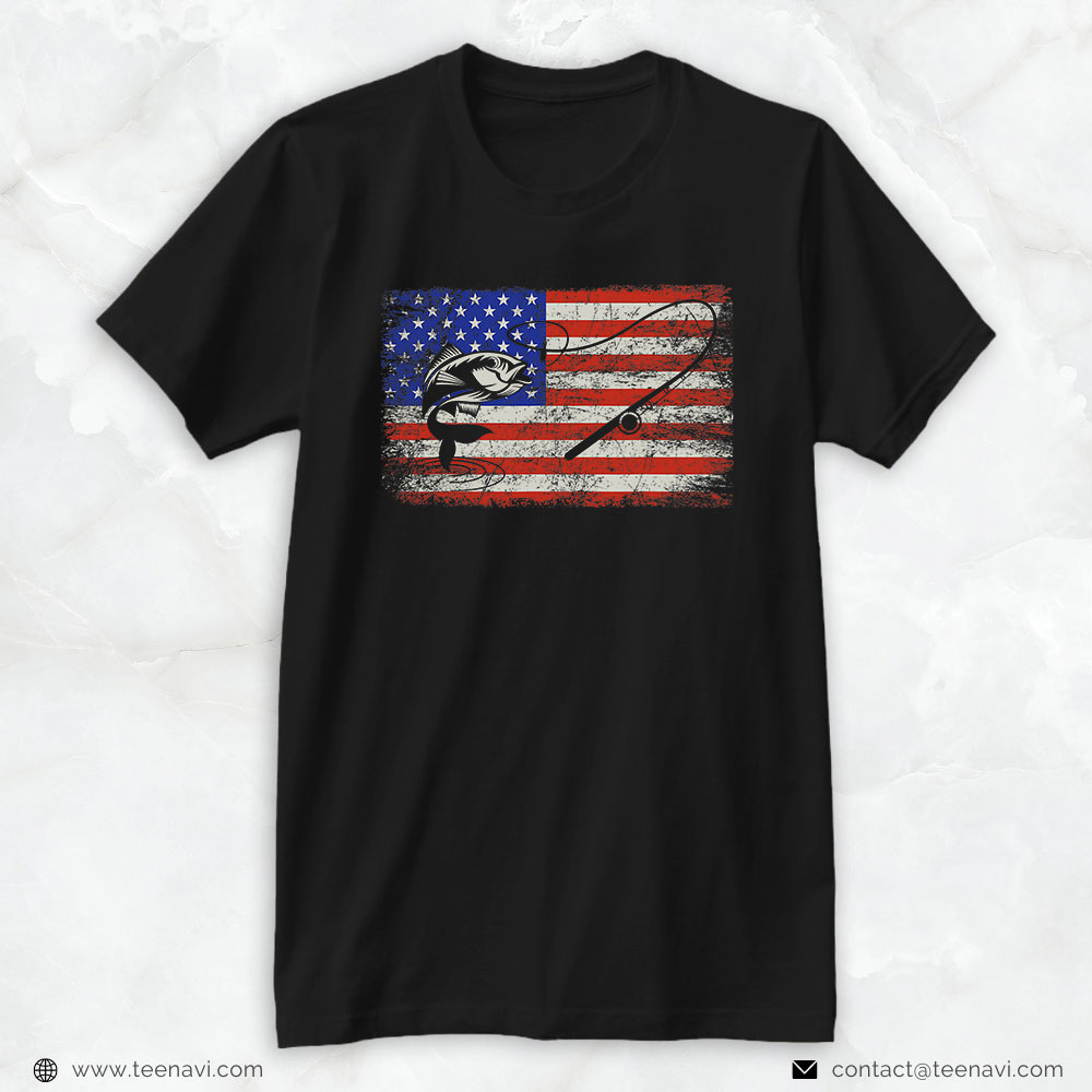 Fishing Shirt, American Flag 4th Of July Independence Day Fishing Rod T- Shirt - TeeNavi
