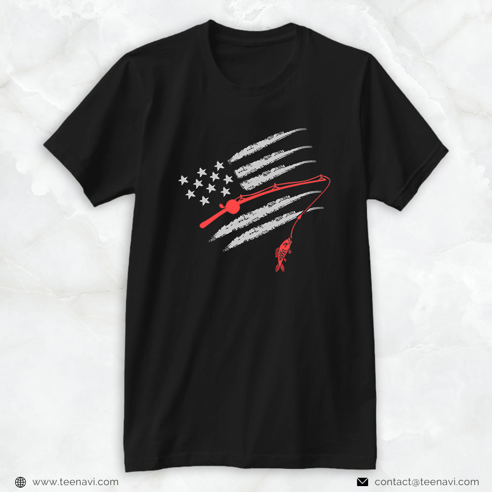 Funny Fishing Shirt, American Flag Fly Fishing Rod Funny Vintage Fishing T- Shirt - TeeNavi