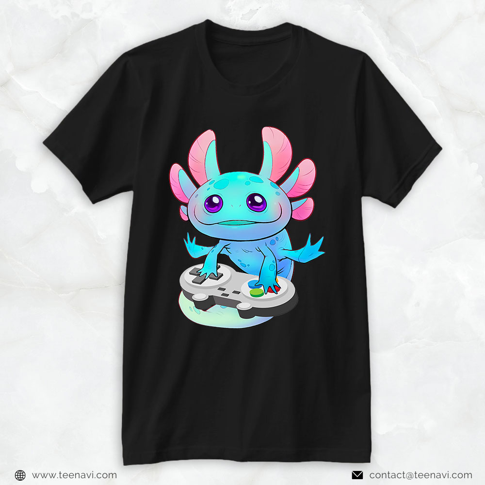 Axolotl Fish Playing Video Game Axolotl Lizard Gamers Boys T-Shirt