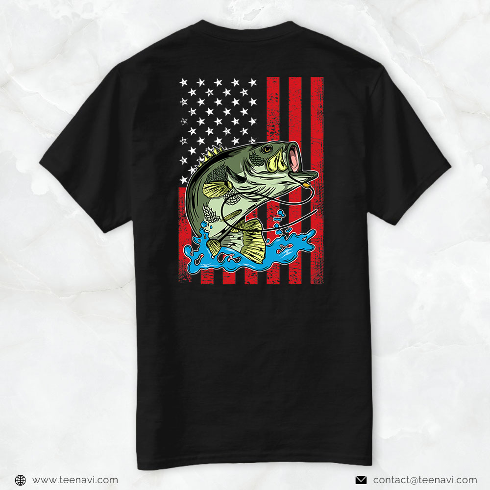 Fishing Shirt, Bass Fishing Distressed American Flag Patriotic Fisherman