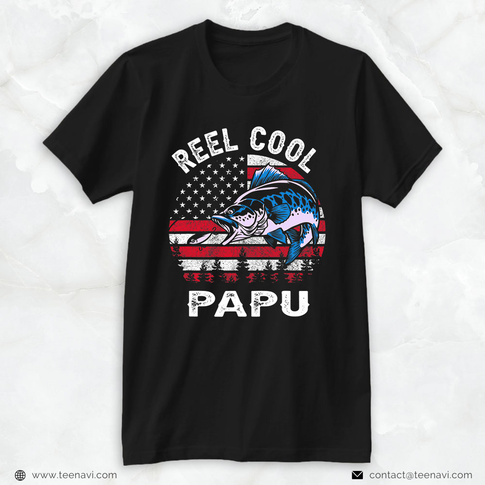 Cool Fishing Shirt, Fathers Day Us Flag Vintage Reel Cool Papu Fishing