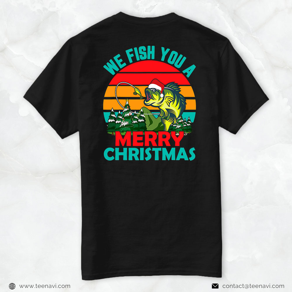 Funny Fishing Shirt, Fish You Merry Christmas In July Fishing Santa Funny Graphic