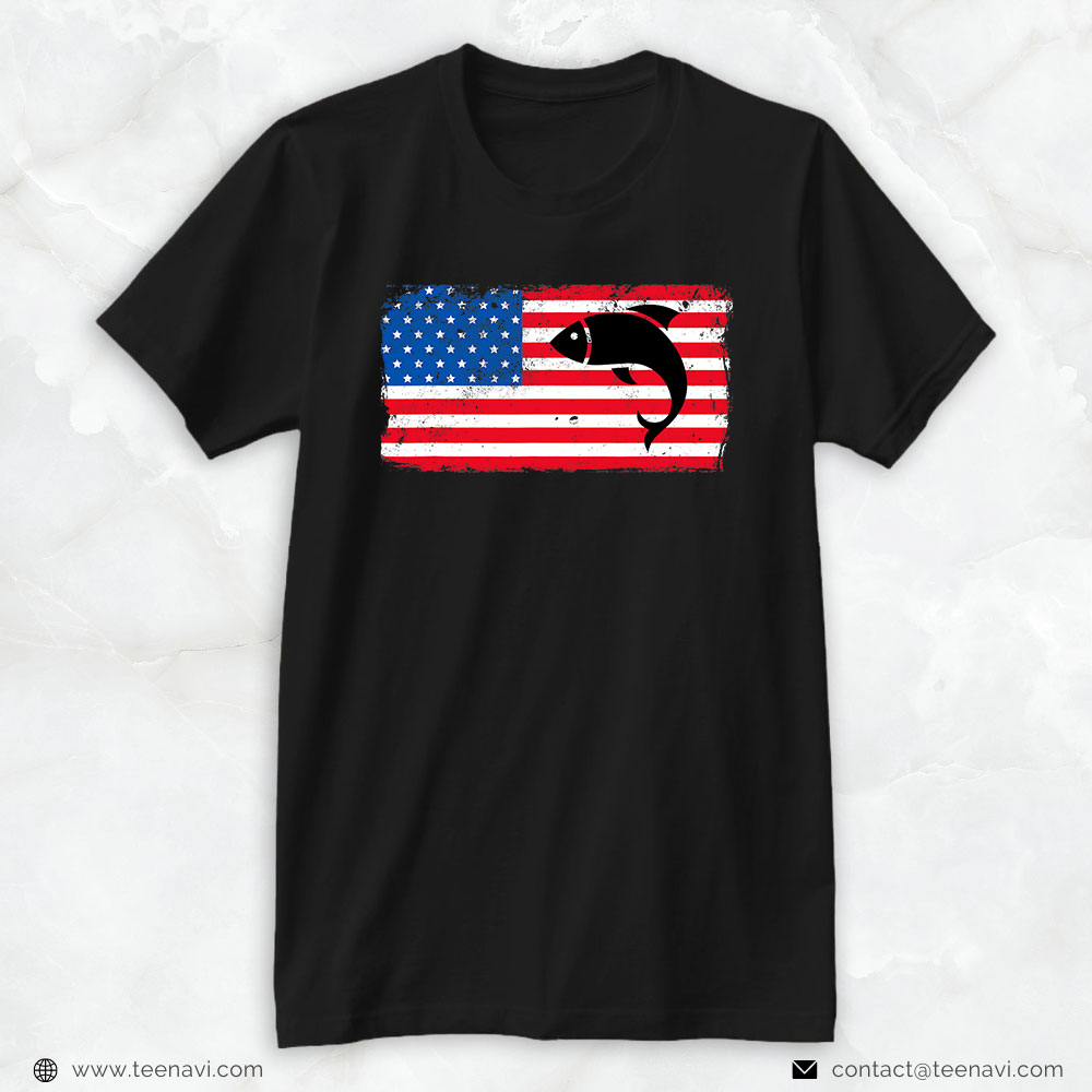 Funny Fishing Shirt, Fishing American Flag Fisherman Fish Patriotic Day 4th July