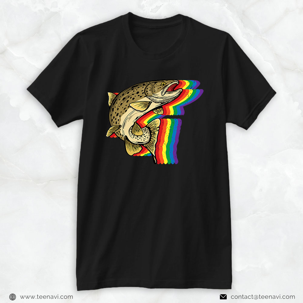Cool Fishing Shirt, Lgbt Q Gay Pride Proud Rainbow Trout Fishing Lovers