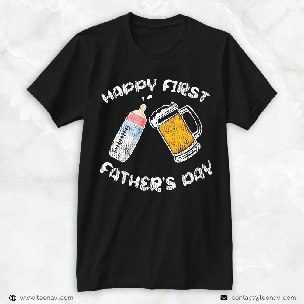 Beer Dad Shirt, Happy First Father's Day Milk And Beer