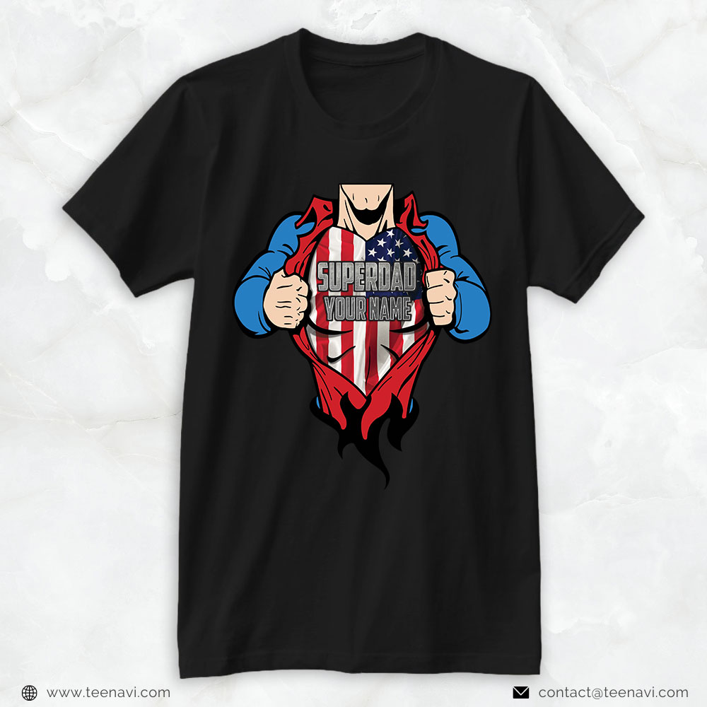 Personalized Dad Shirt, Superdad Superhero American Flag