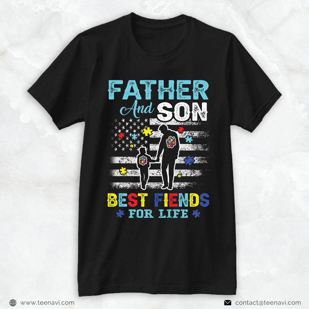 Autism Dad Shirt, Father And Son Best Friends For Life American Flag