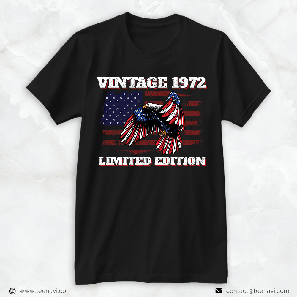 50th Birthday Shirt, Vintage 1972 Limited Edition Eagle American Flag