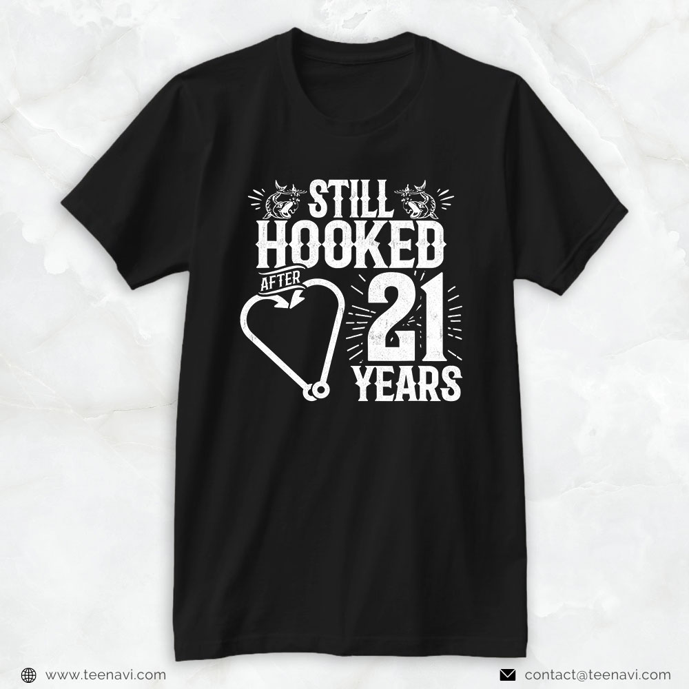Cool Fishing Shirt, Married 21 Years Fishing Couple 21st Wedding Anniversary