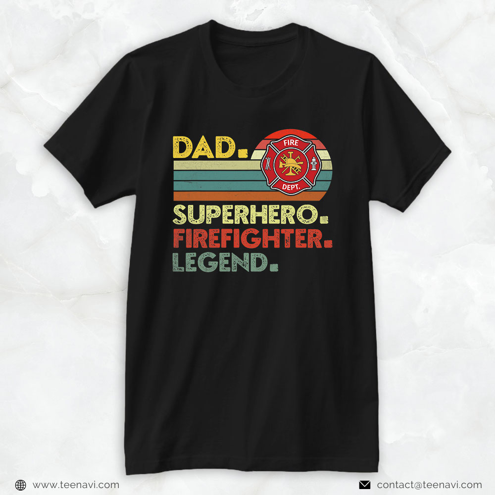 Vintage Fire Department Badge Shirt, Dad Superhero Firefighter Legend