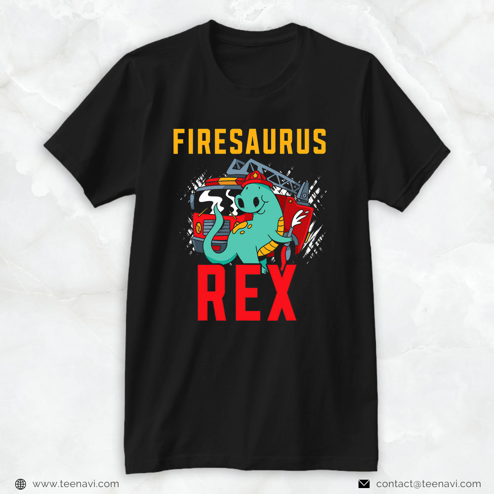 Tyrannosaurus Rex Fire Hose Helmet Fire Truck Shirt, Firesaurus Rex