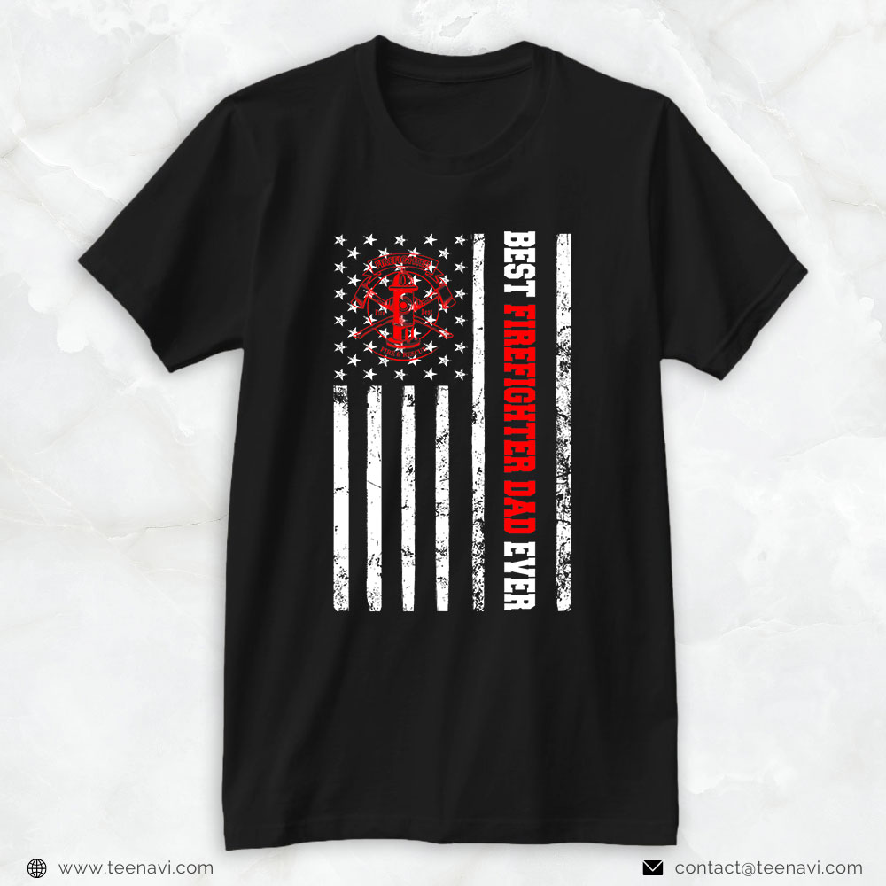 American Flag Fire Dept Logo Fire Hydrant Shirt, Best Firefighter Dad Ever