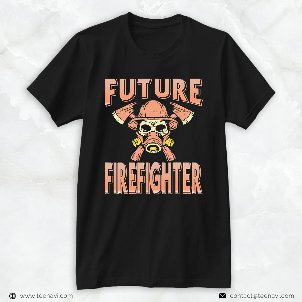 Skull Helmet Gas Respirator Mask Axes Shirt, Future Firefighter