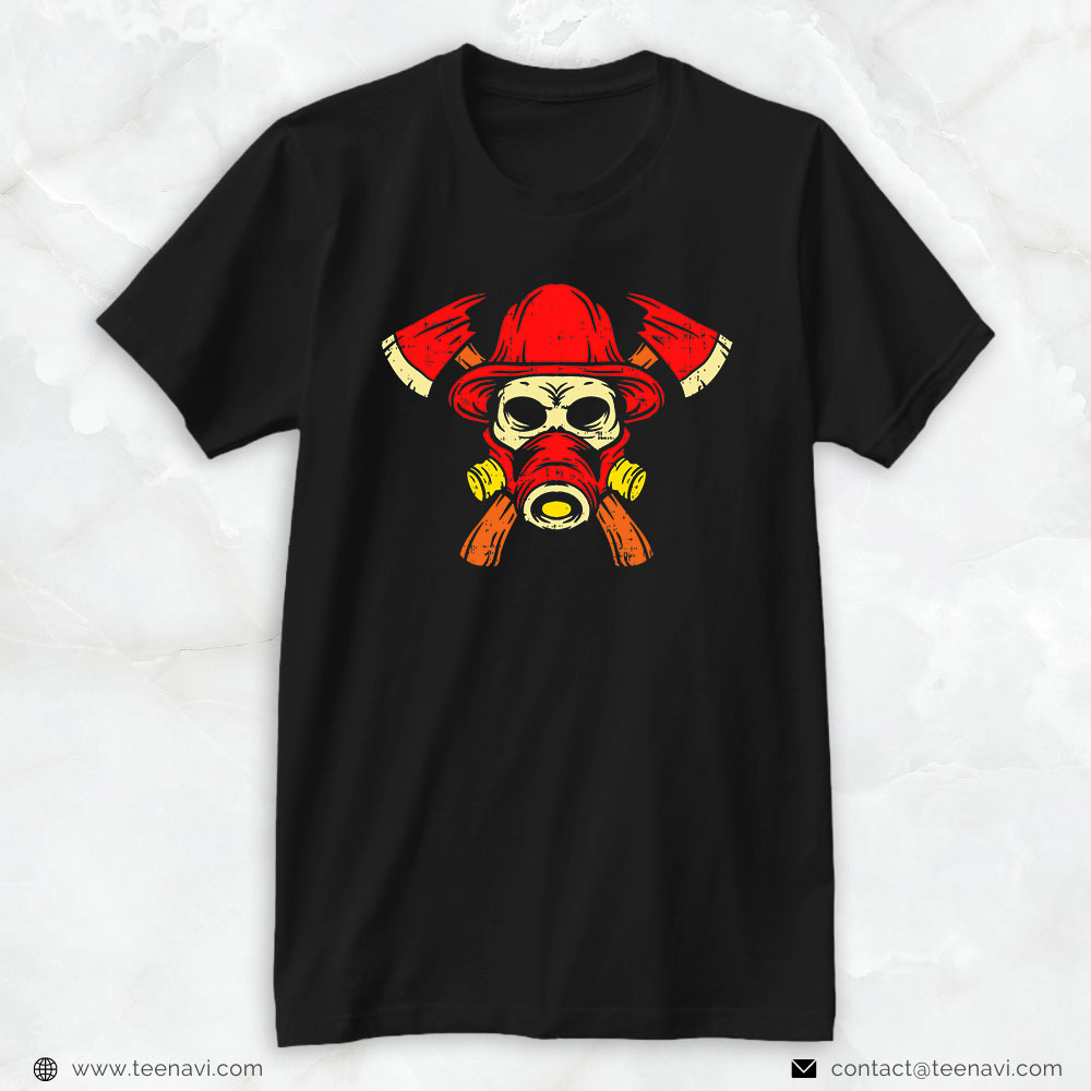 Firefighter Shirt, Firefighter Skull With Axe Helmet & Gas Respirator Mask