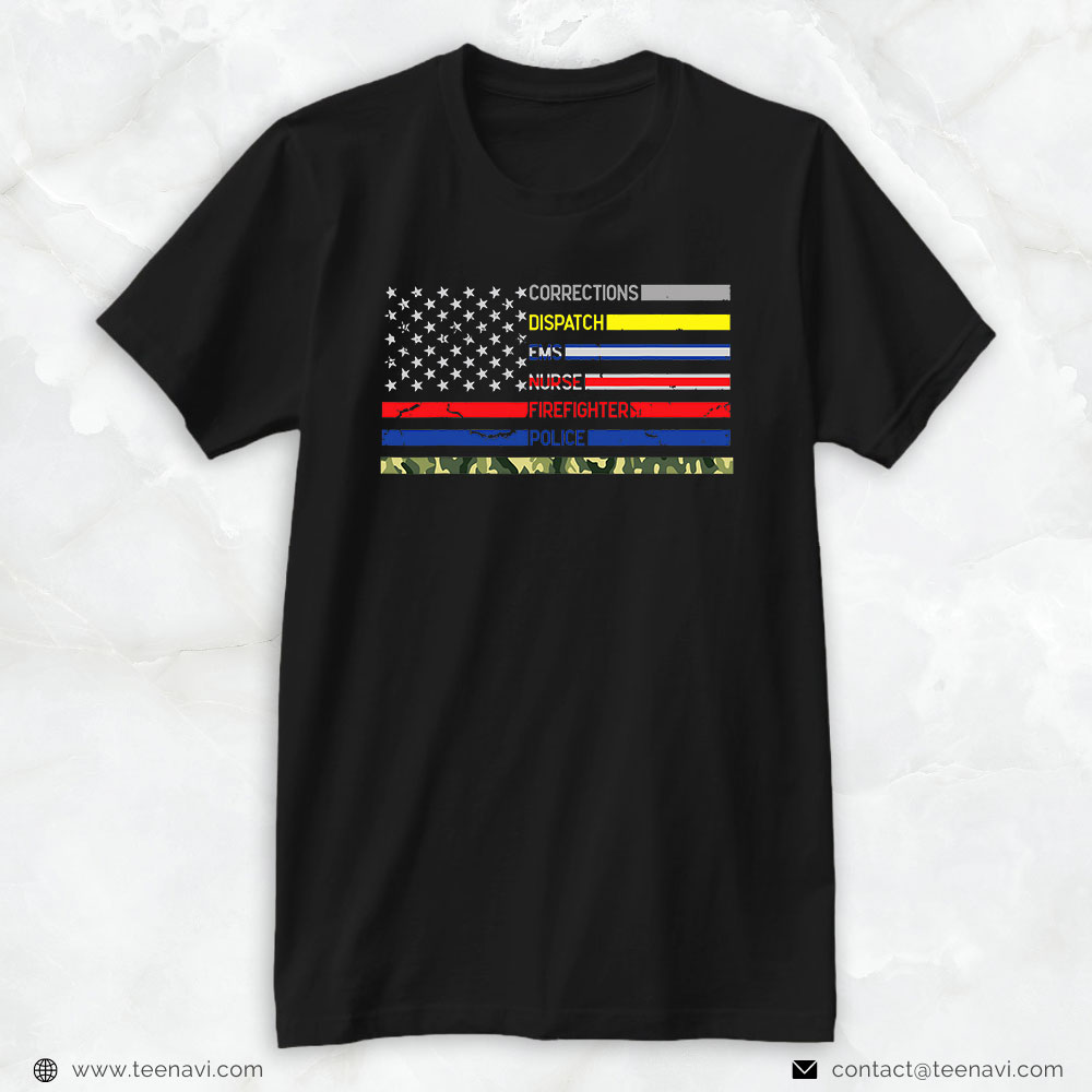 USA Flag Shirt, Corrections Dispatch EMS Nurse Firefighter Police Military