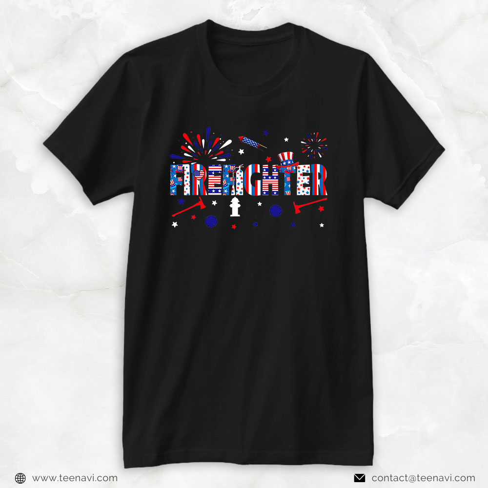 Firefighter Fireworks Shirt, Fourth Of July Firefighter