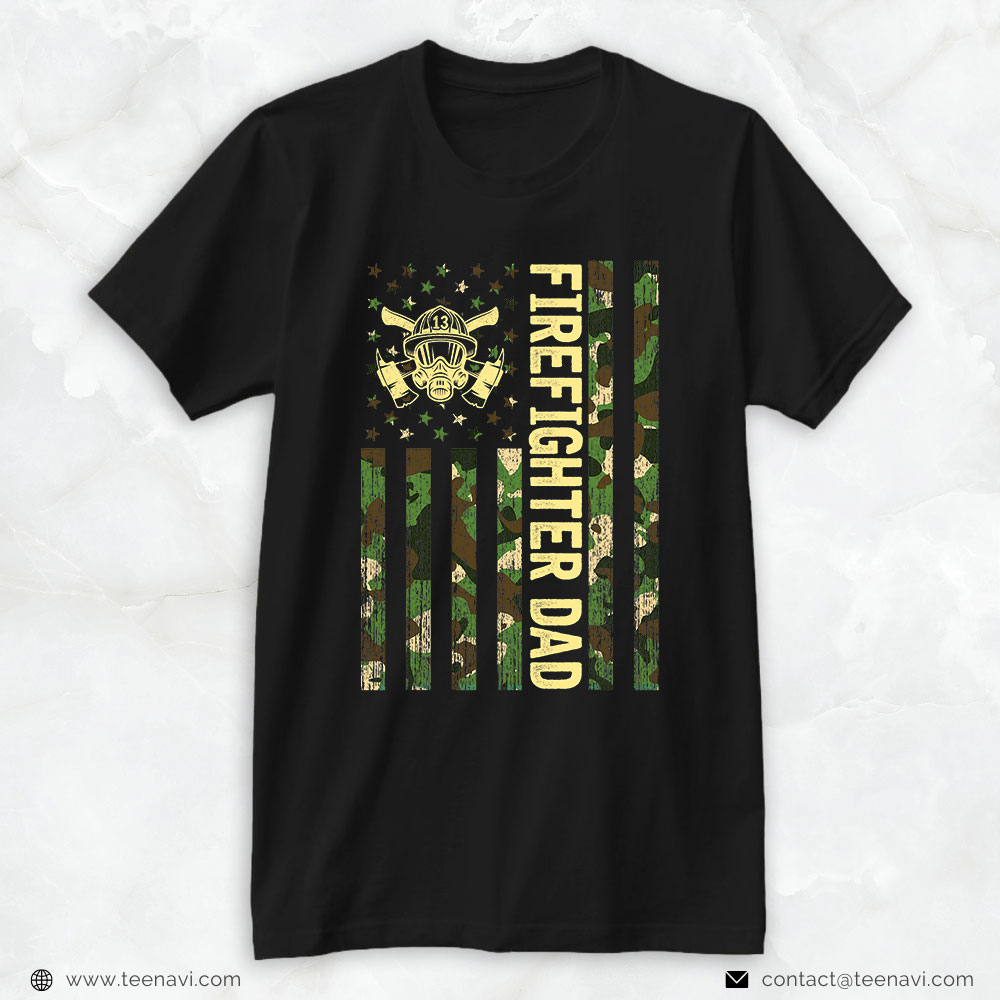 Fireman Daddy Shirt, Army Camouflage Green Print Firefighter Dad