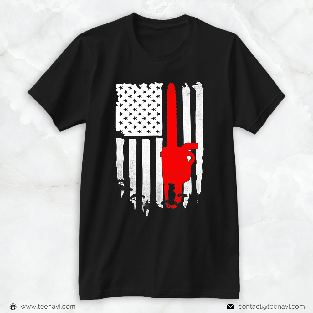 Firefighter Shirt, Chain Saw and American Flag for Firefighters