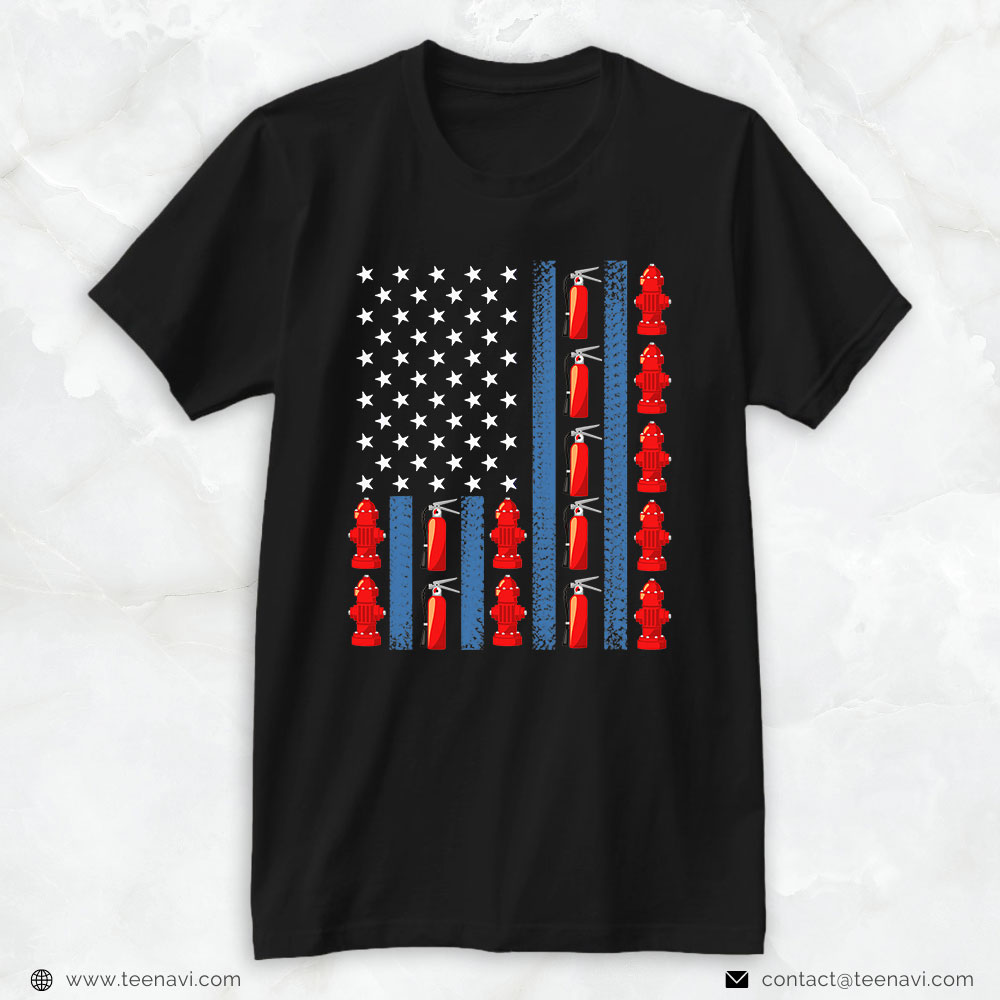Firefighter Shirt, American Flag Fire Extinguishers Fire Hydrants