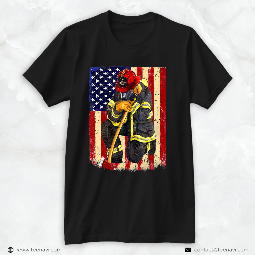 Firefighter Shirt, American Patriotic Firefighter Kneeling