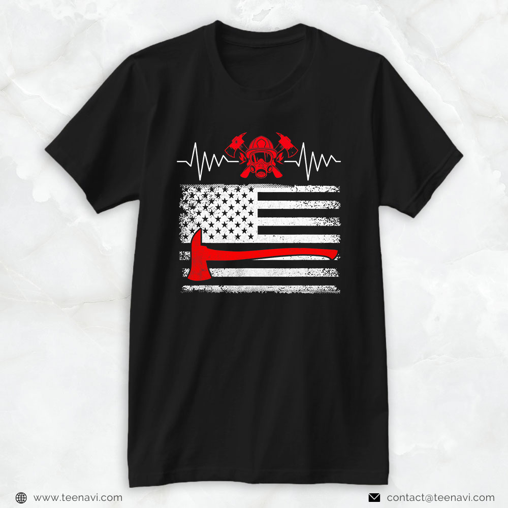 Firefighter American Shirt, EKG Line Axe for Firefighters