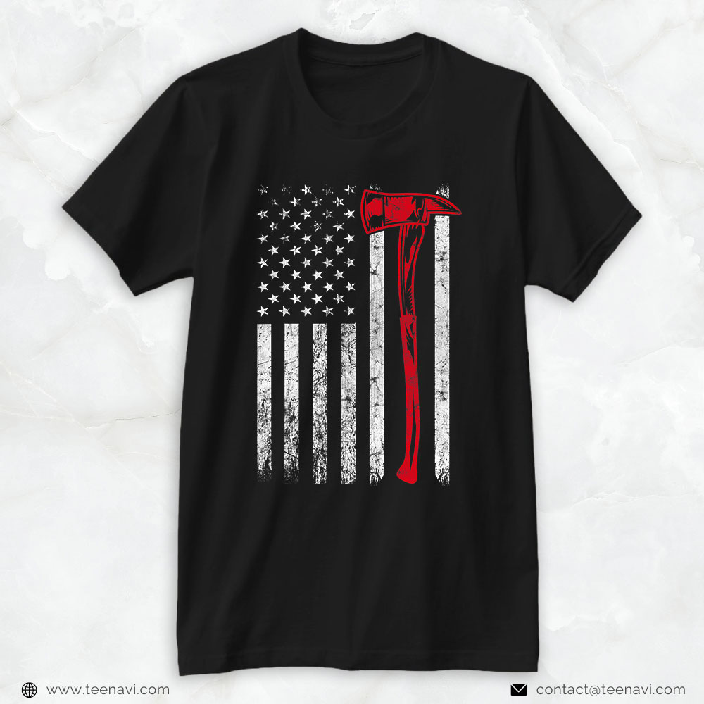 Fireman Shirt, American Flag Axe for Firefighters