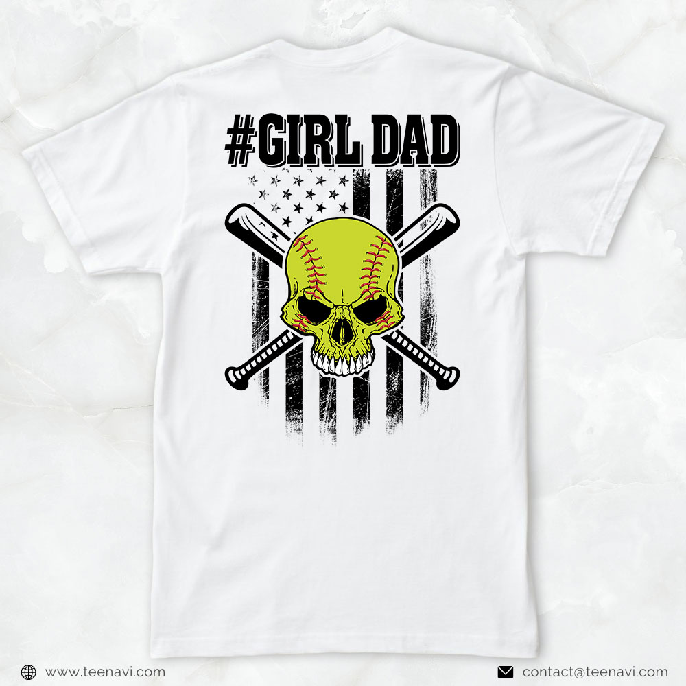 Softball Dad Shirt, Girl Dad Solfball Skull American Flag