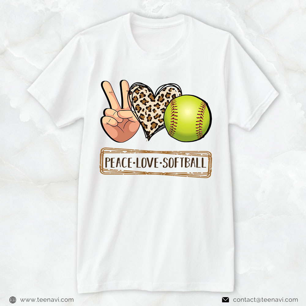 Softball Mom Shirt, Peace Love Softball Leopard