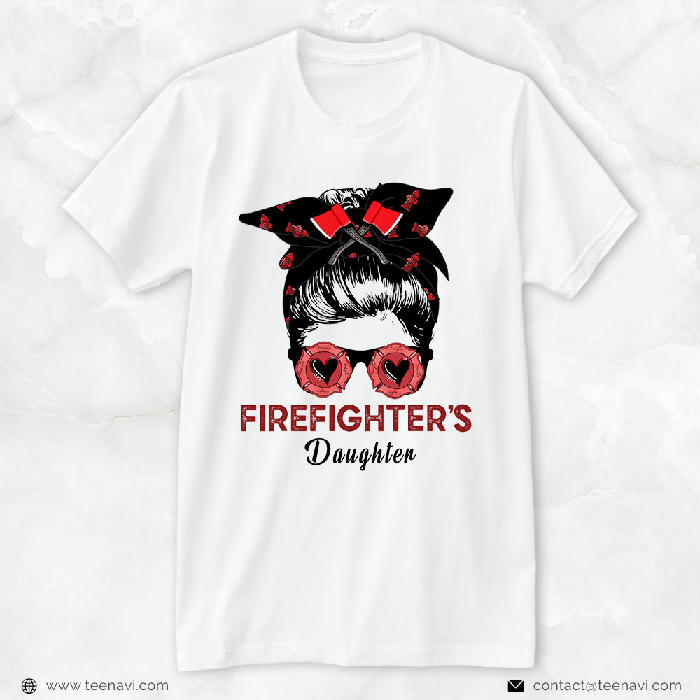 Fireman Daughter Shirt, Firefighter's Daughter With Headband & Heart Glasses