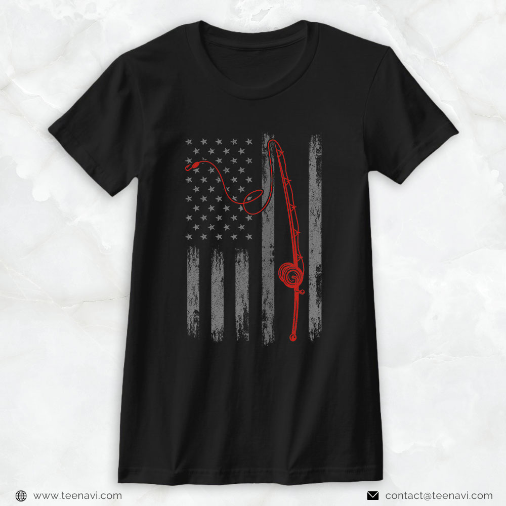 Fishing Shirt, American Flag Fishing For Men Patriotic 4th Of July T-Shirt  - TeeNavi