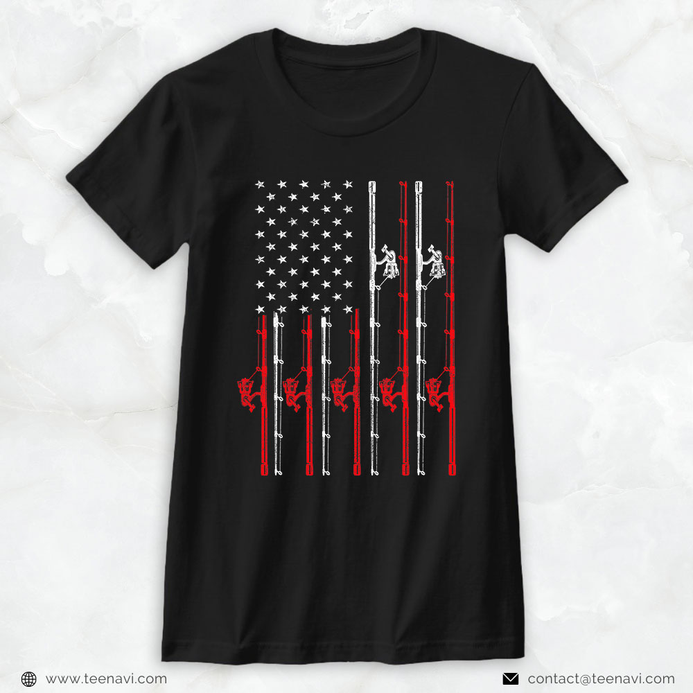 Fishing Shirt, Patriotic American Flag Fishing For Men 4th Of July