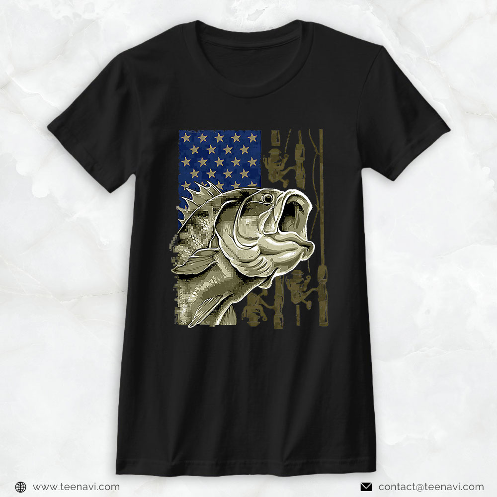 Fishing Shirt, Usa Bass Fishing American Camo Flag Father Day