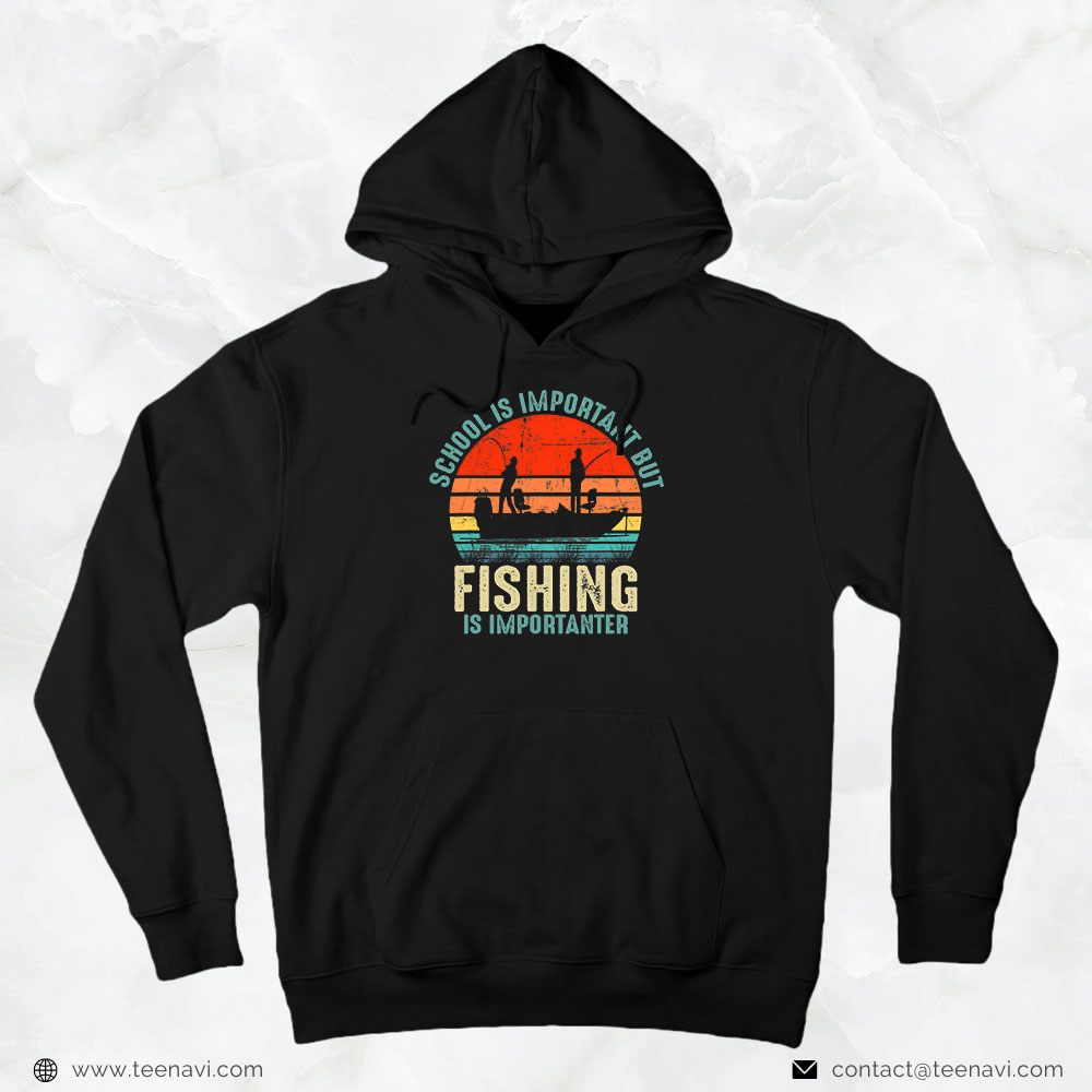 Funny Fishing Shirt, School Is Important But Fishing Is Importanter Boys Kids