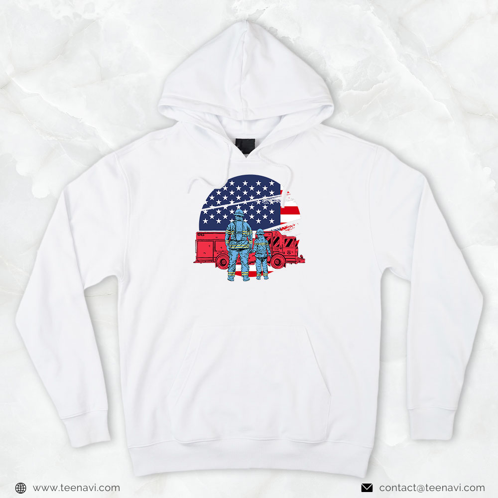 Firefighter Daddy Shirt, American Flag And Fire Truck for Patriots