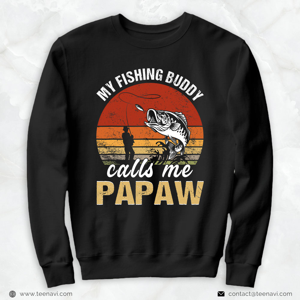 Cool Fishing Shirt, Vintage My Fishing Buddy Calls Me Papaw Family Fathers Day