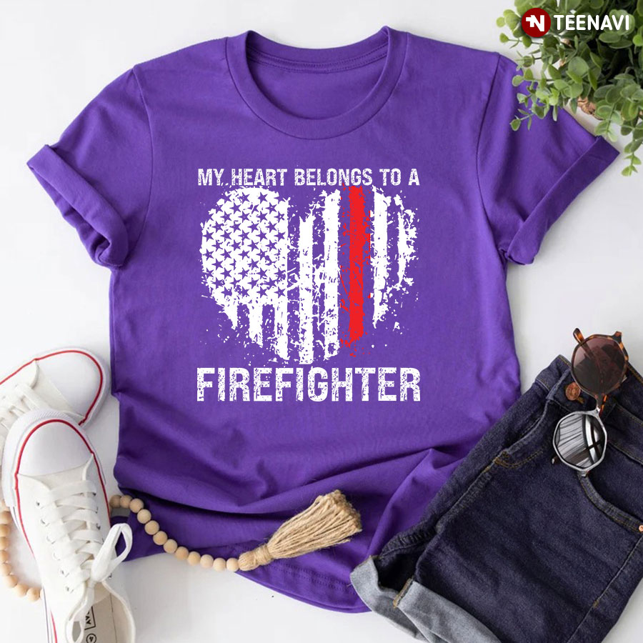 Firefighter American Shirt, My Heart Belongs To A Firefighter