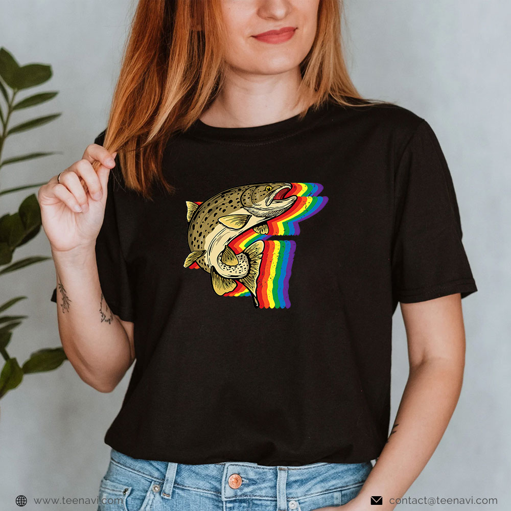 Cool Fishing Shirt, Lgbt Q Gay Pride Proud Rainbow Trout Fishing Lovers