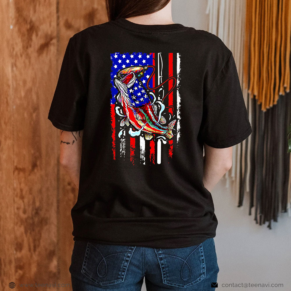  Funny Fishing Shirt, Vintage American Flag Fishing Lover 4th Of July Patriotic