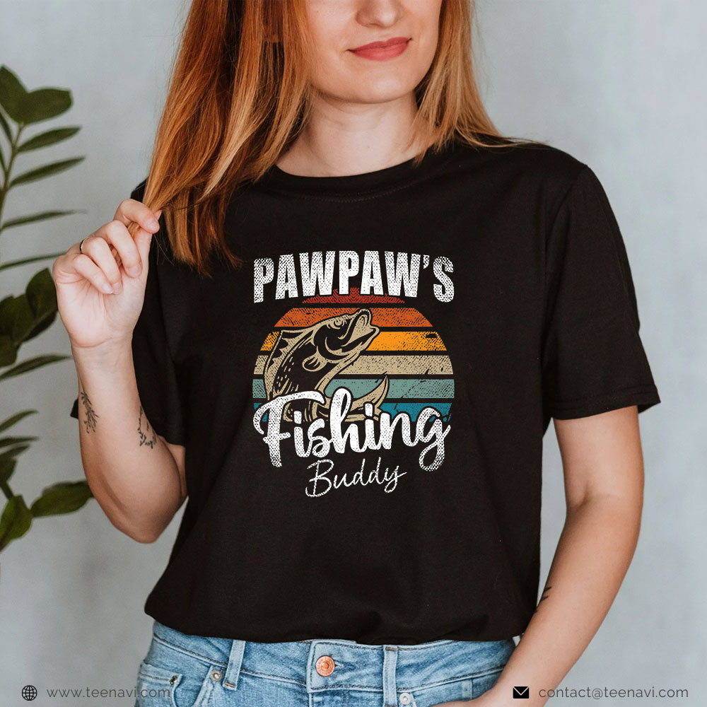 Cool Fishing Shirt, Vintage Pawpaw's Fishing Buddy Kids Funny Retro Sunset Fish
