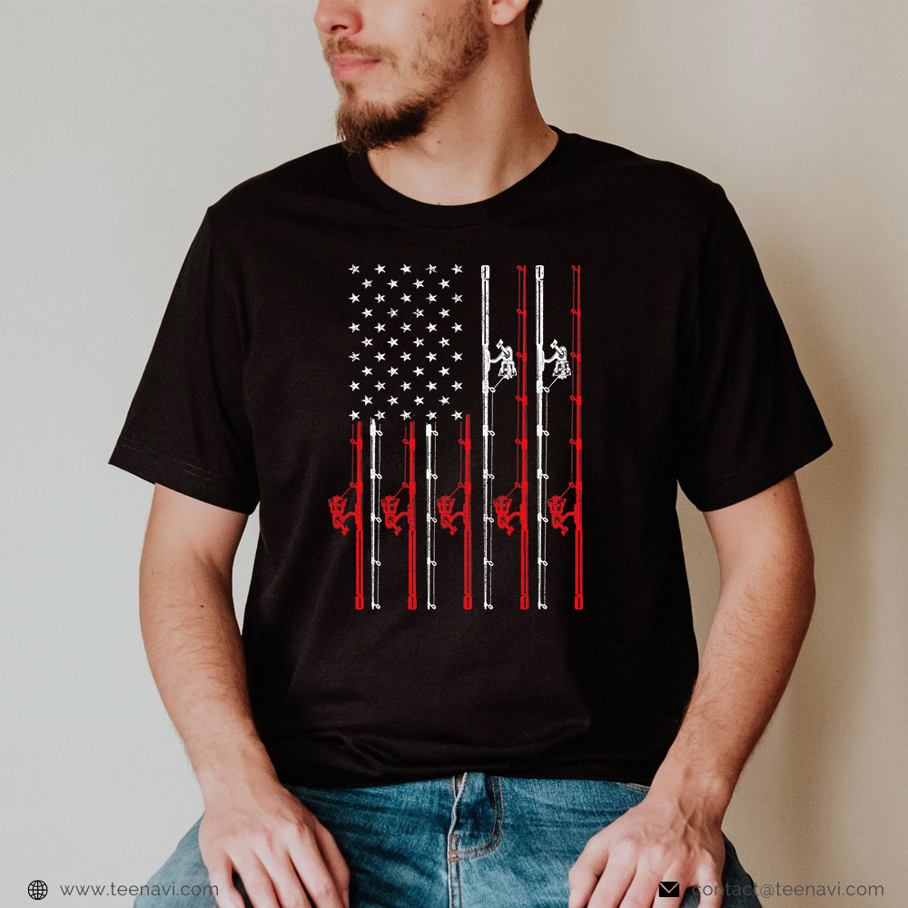 Fishing Shirt, Patriotic American Flag Fishing For Men 4th Of July