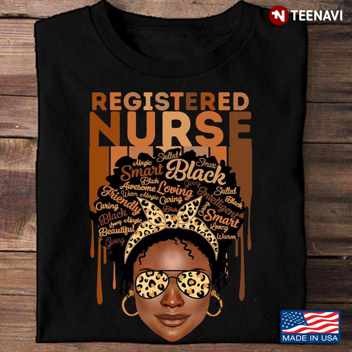Black Nurse Leopard Pattern Shirt, Registered Nurse