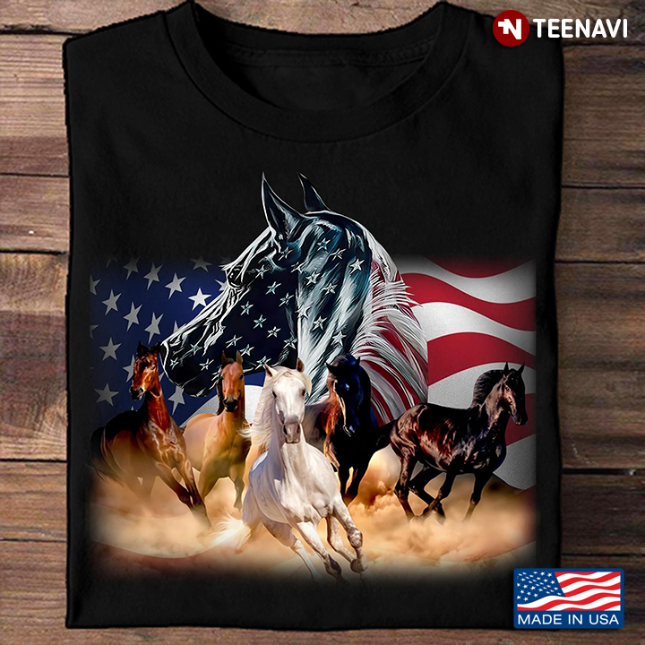 American Flag Horses Shirt, Fourth Of July for Patriots