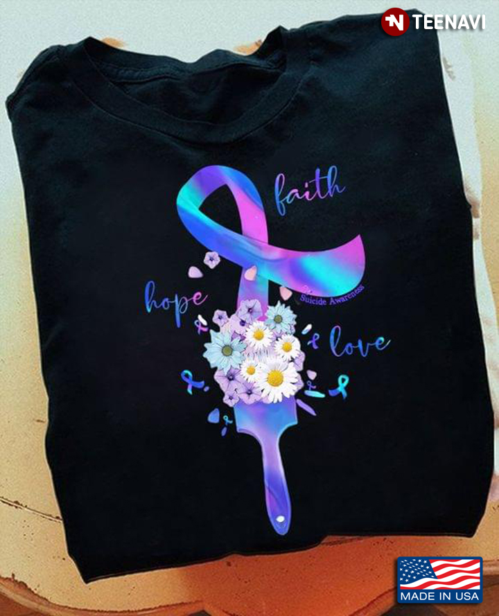 Ribbon Daisy Flowers Shirt, Suicide Prevention Awareness Faith Hope Love