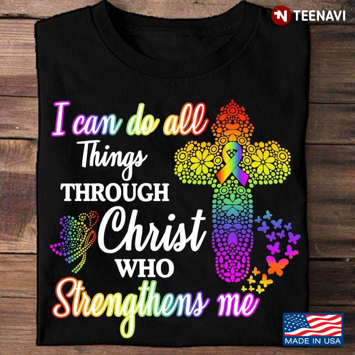 Jesus Cross Cancer Ribbon Butterflies Shirt, I Can Do All Things Through Christ
