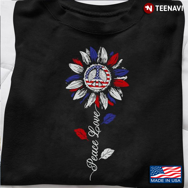Hippie Peace Sign American Flag Sunflower Shirt, Peace Love