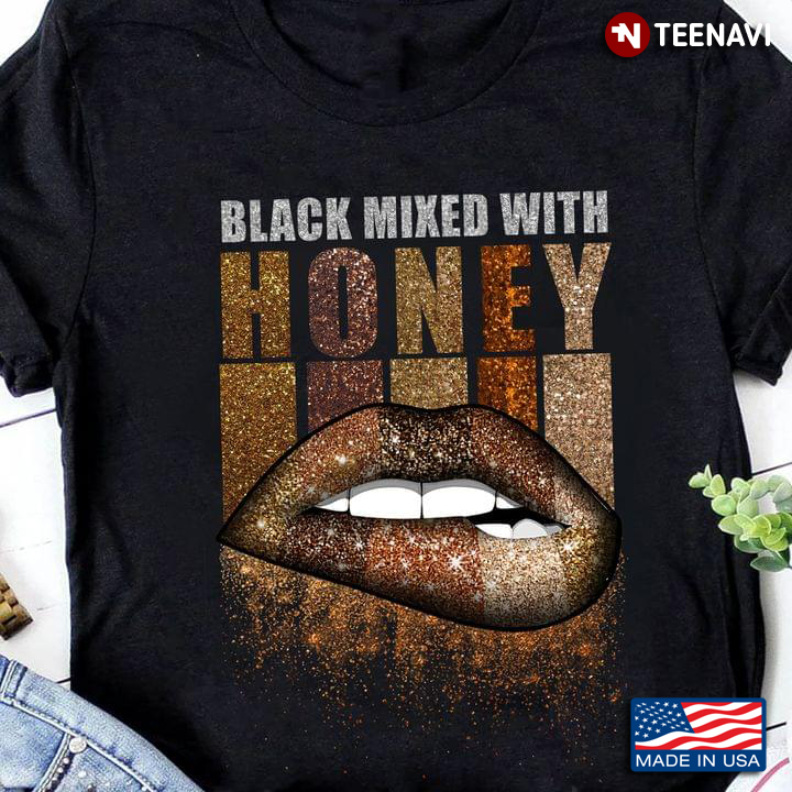 Glitter Lips Shirt, Black Mixed With Honey